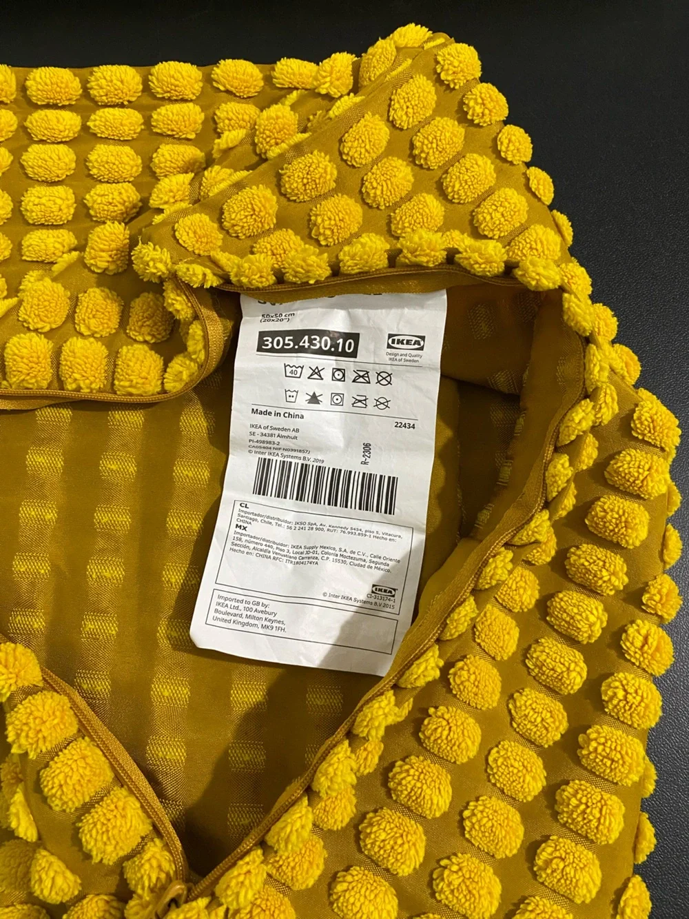 IKEA 2 Set Pom Pom Accent Pillow Covers Yellow 20x20 Throw Boho MCM 70s Cottage